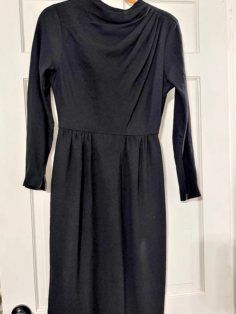 RARE Vintage Black Draped Neck Midi Dress Size 12